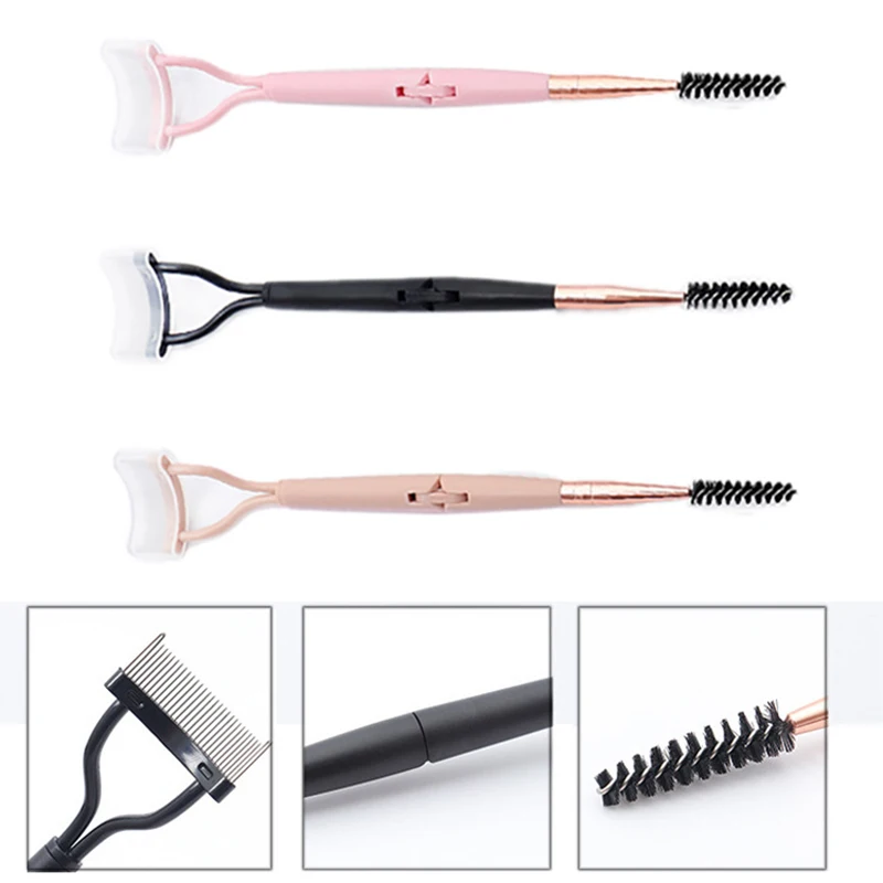 Black Double Head Eyelash Curler Makeup Lash Separator Mascara Curl Foldable Metal Teeth Eyelash Brush Combs Beauty Makeup Tools