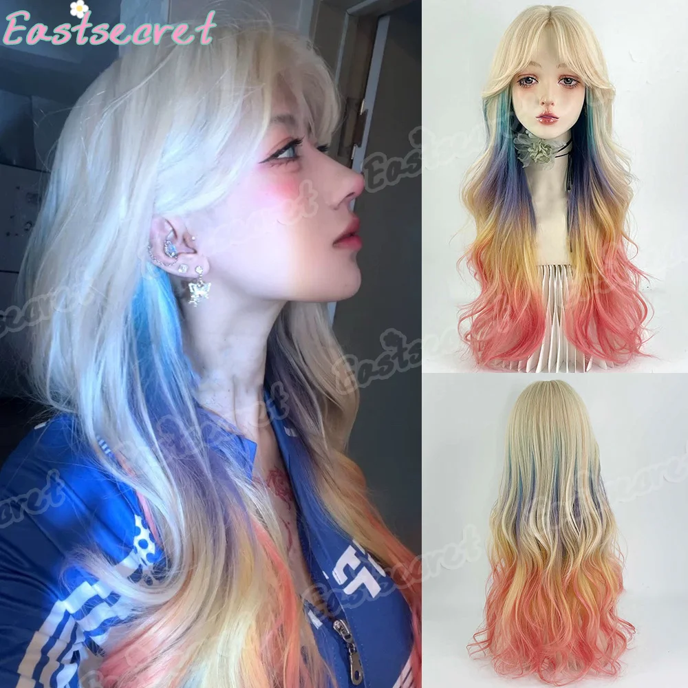 

EAST Lolita Color Gradient Big Wave Длинные завитые волосы Синтетический парик для повседневного использования атмосферы вечеринок