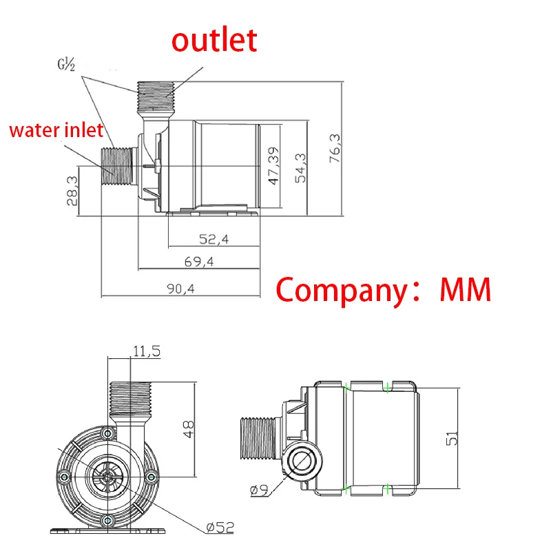 Keramische as borstelloze DC booster waterpomp 1000L/H hoge stroom laag verbruik DC12V 24V zonne-watercirculatie boiler