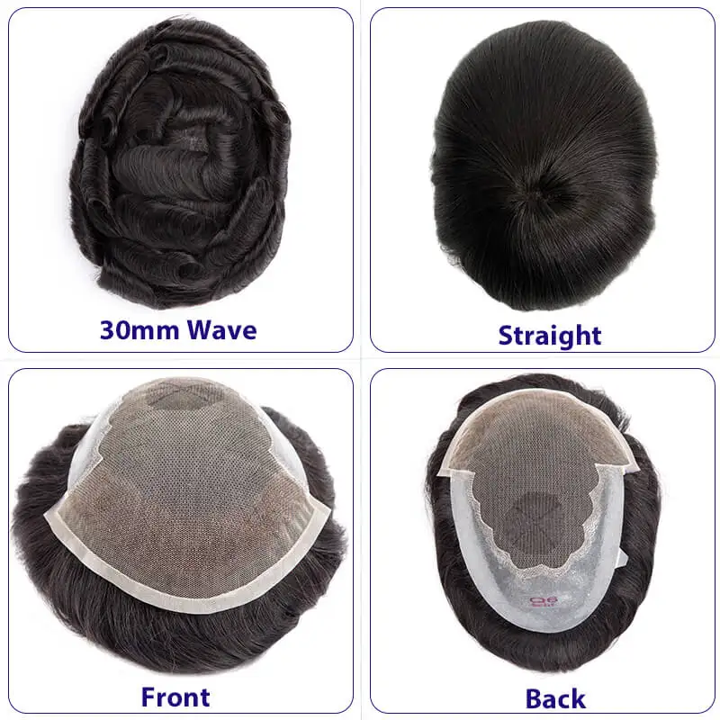 Q6 Toupee Men Wig Male Hair Prosthesis Lace & PU Base Replacement Systems Unit Natural Human Hair Wig For Men Pillary Prothesis