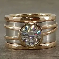 Personalized fashion new heavy industry wide-face inlaid zircon two-color electroplated men's and women's rings