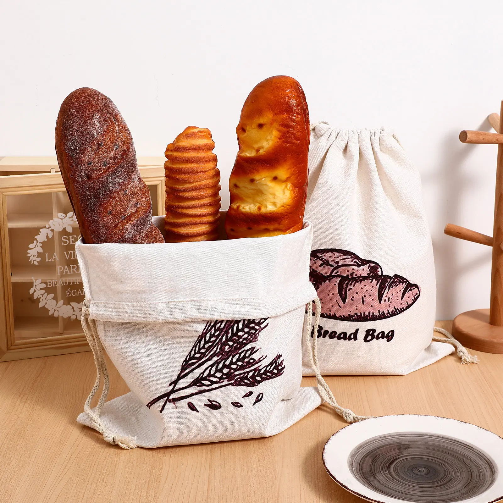Reusable Produce Bag - 2 stuks wasbare linnen broodzakken met