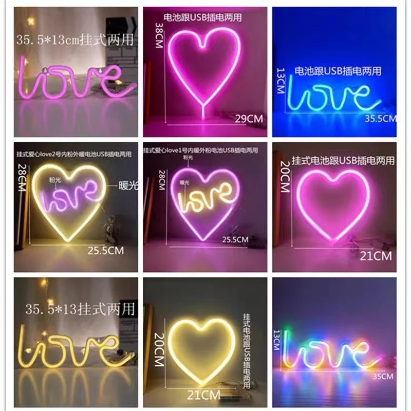 LED Neon Modeling Night Light Luminous Letter Decor Light Sign Art Sign Night Lamp Xmas Birthday Gift Wedding Party Wall Lights