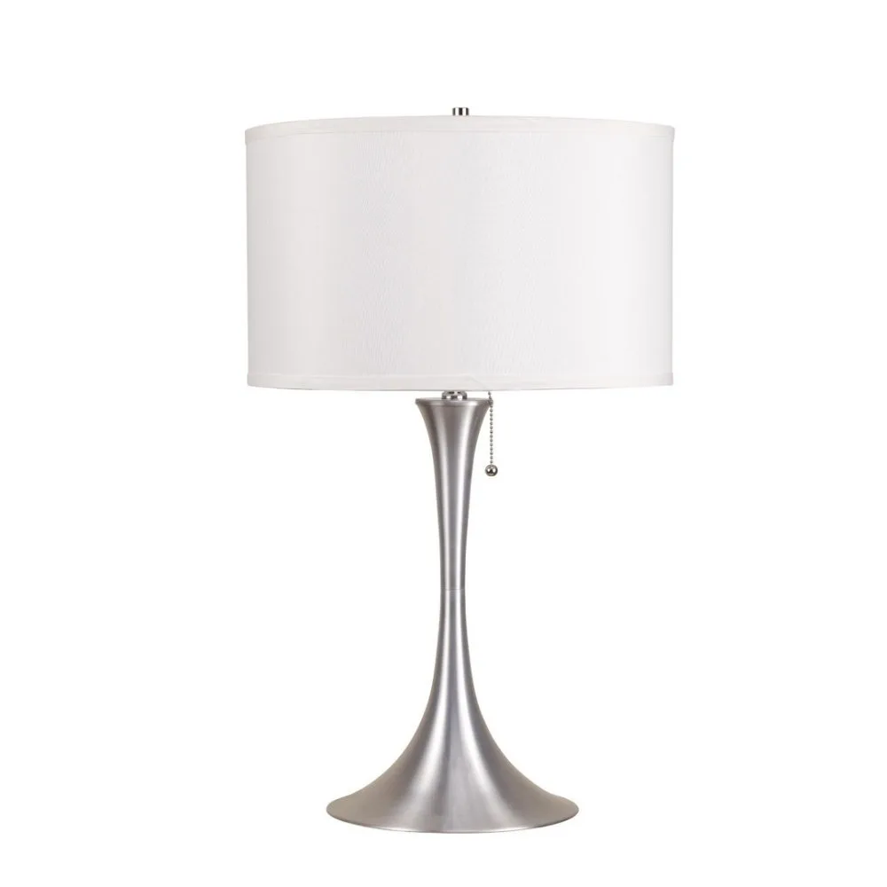 Linen Shade Table Lamp 27Inch Height Vintage Style Metal Base Silver Finish Adjustable Light Living Room Bedside Lamp Home Decor