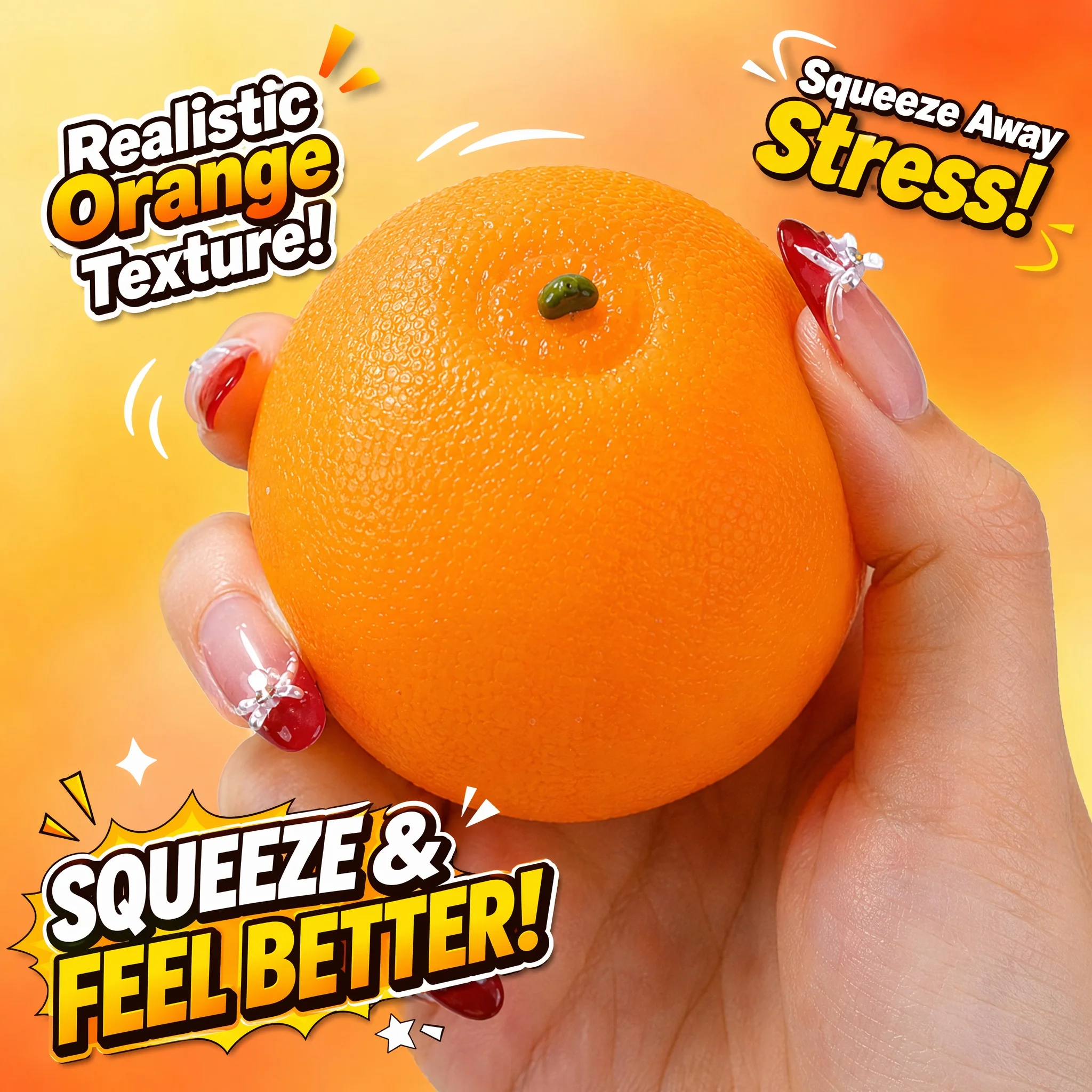 Orange Crunchy Moldable Stress Ball, Crispy Squishy Squeeze Toy Filled Round Blocks Fidget, ASMR Sensory Relief for Adults Teens