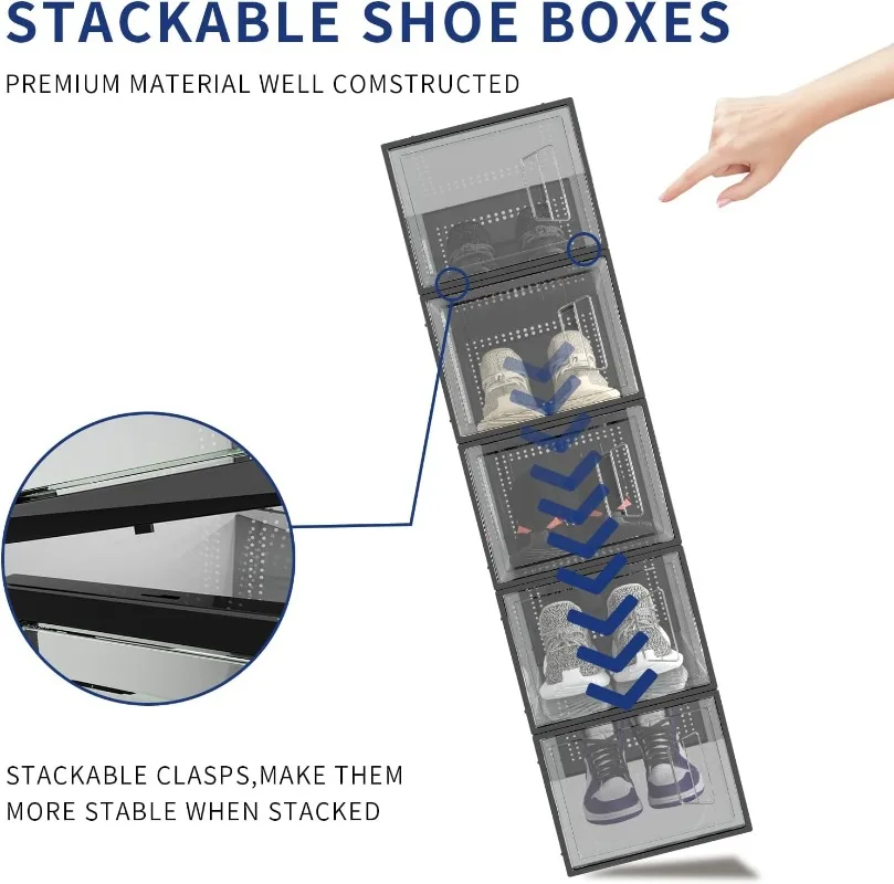 Boîtes de rangement empilables pour chaussures X-Large, armoire à chaussures, plastique transparent, subsl'élasticité à chaussures, pliable, durable, T1, paquet de 12