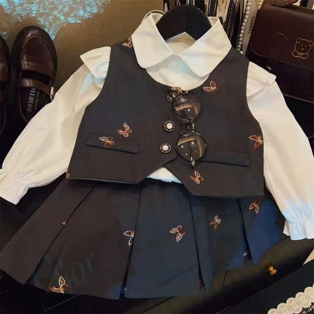 2025 New Girls' Spring and Autumn New French Suit Academy Style JK Uniform Female Baby High end Temperament Set Kids Outfits