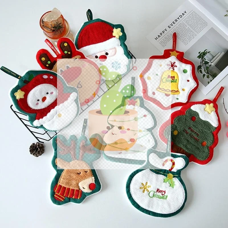 جديد عيد الميلاد منشفة اليد معلقة نوع سميكة المرجان الصوف منشفة المطبخ ماصة التجفيف السريع خرقة الكرتون منشفة اليد #1