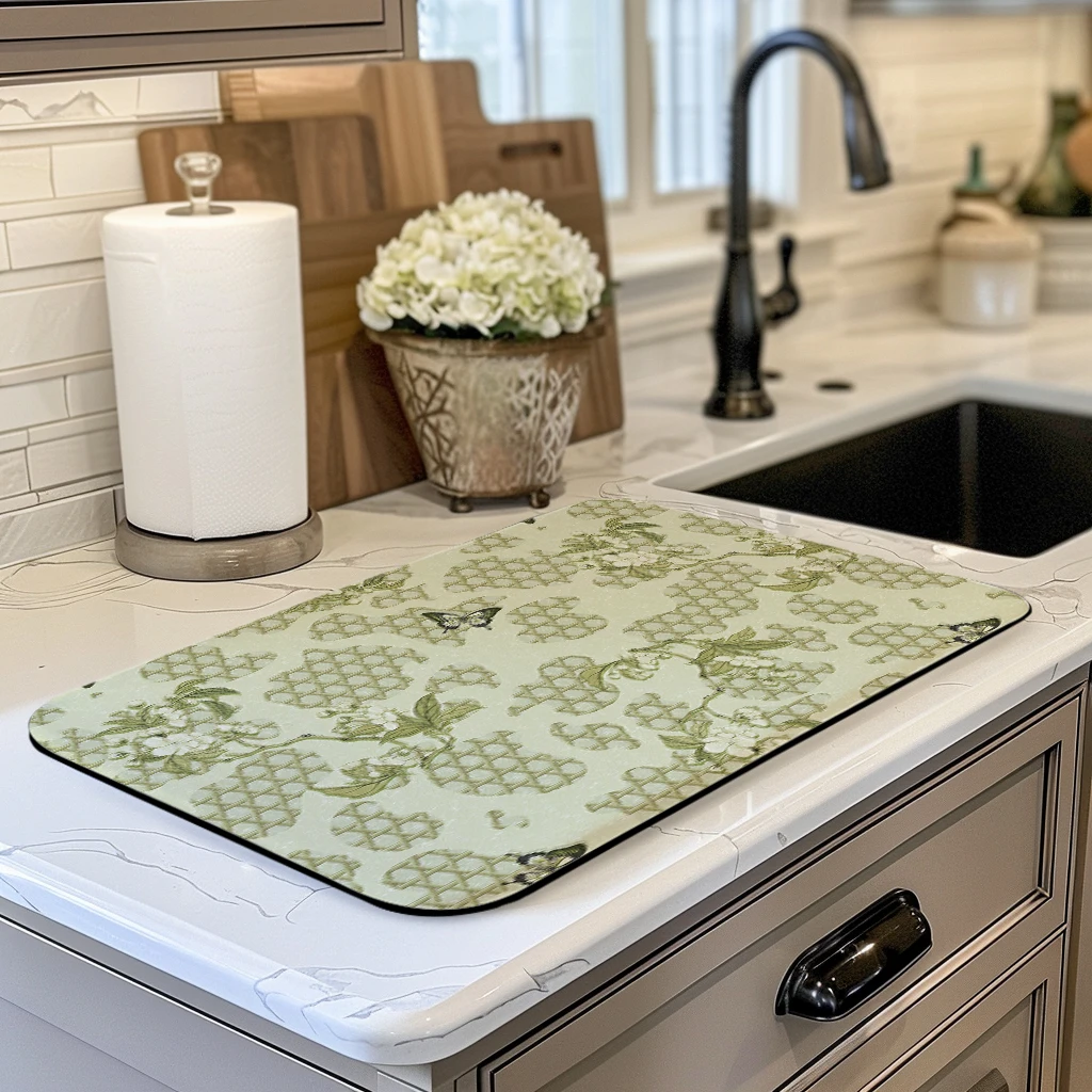 Floral Pattern Polyester Absorbent Mat - Stylish Home Decor Mat, Functional Pad for Kitchen, Bathroom and Indoor Use