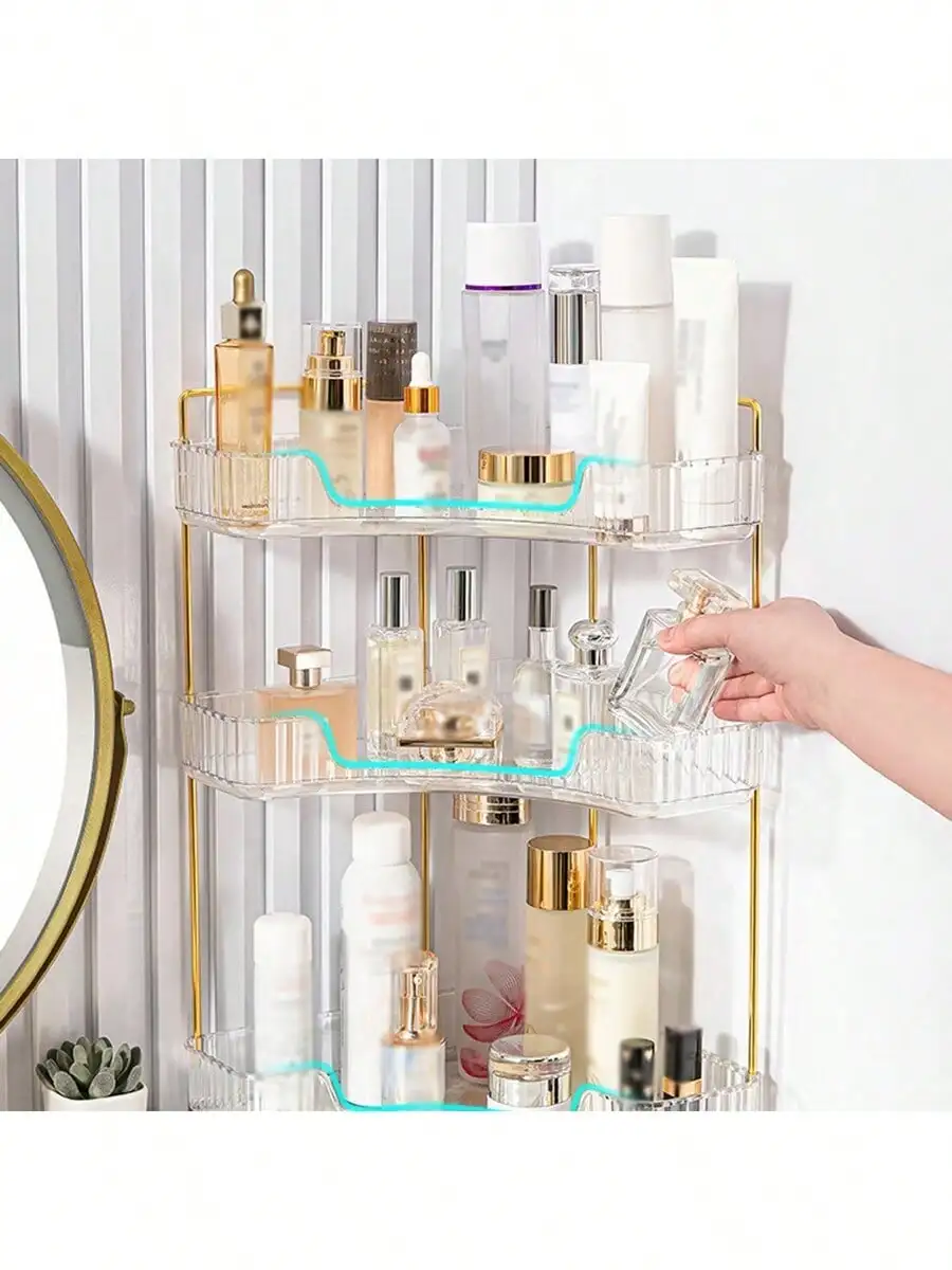 

1pc One Corner Bathroom Countertop Storage Box, Suitable For 90° Corners, Used As A Tray For Bedroom Dressing Tables, Cosmetic Storage Racks, Bathroom Countertops, Kitchen Spice Racks And Perfume Bottle Trays.,For Holiday Beach, Bathroom Collection, Bedro
