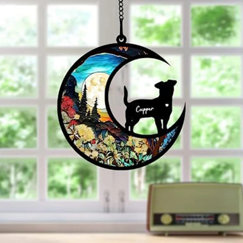 Acchiappasole commemorativo, personalizzato con nome data razze Suncatcher, Suncatcher per la perdita di animali domestici, luce acrilica macchiata