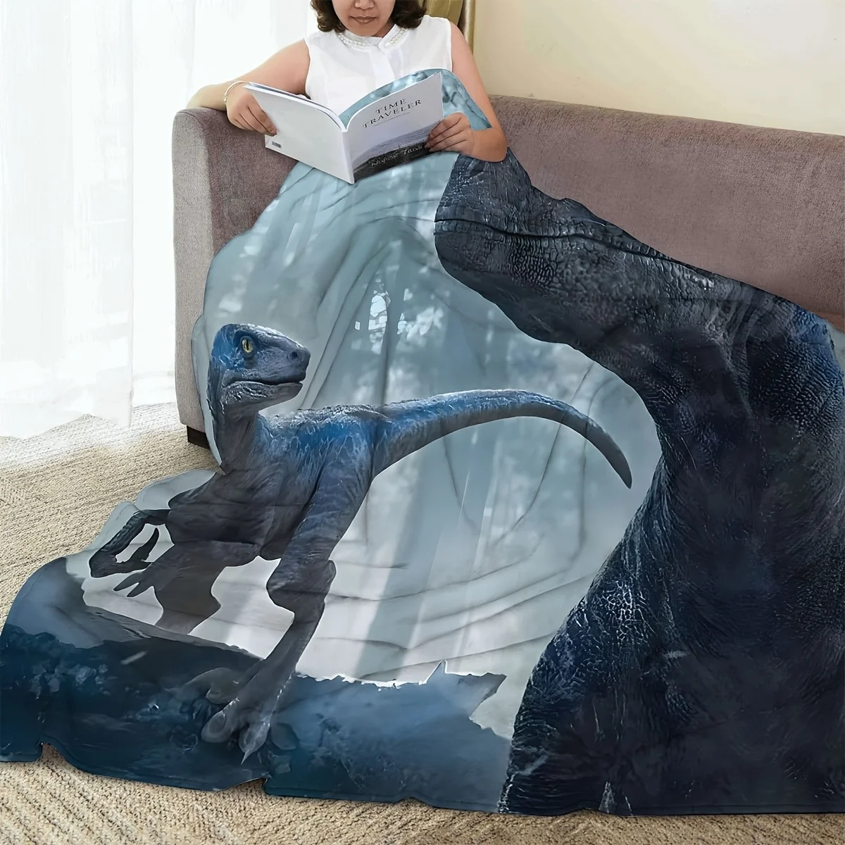 Manta con Estampado de Dinosaurios Jurásicos para Niños, Decoración de Dormitorio, Diseño de Raptor Adorable, Manta de Felpa Suave y Acogedora, Regalo para Niño