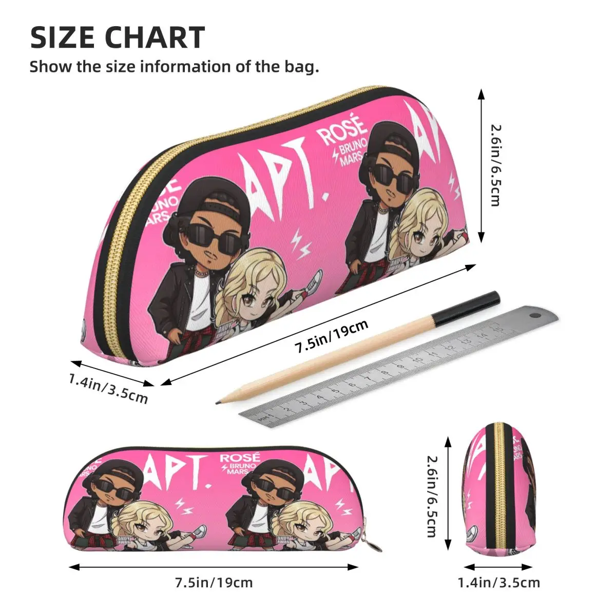APT ROSE Bruno Mars مقلمة قلم رصاص الحقيبة تخزين لوازم مكتبية سعة كبيرة صندوق القلم حقيبة أقلام رصاص لهدايا الأطفال
