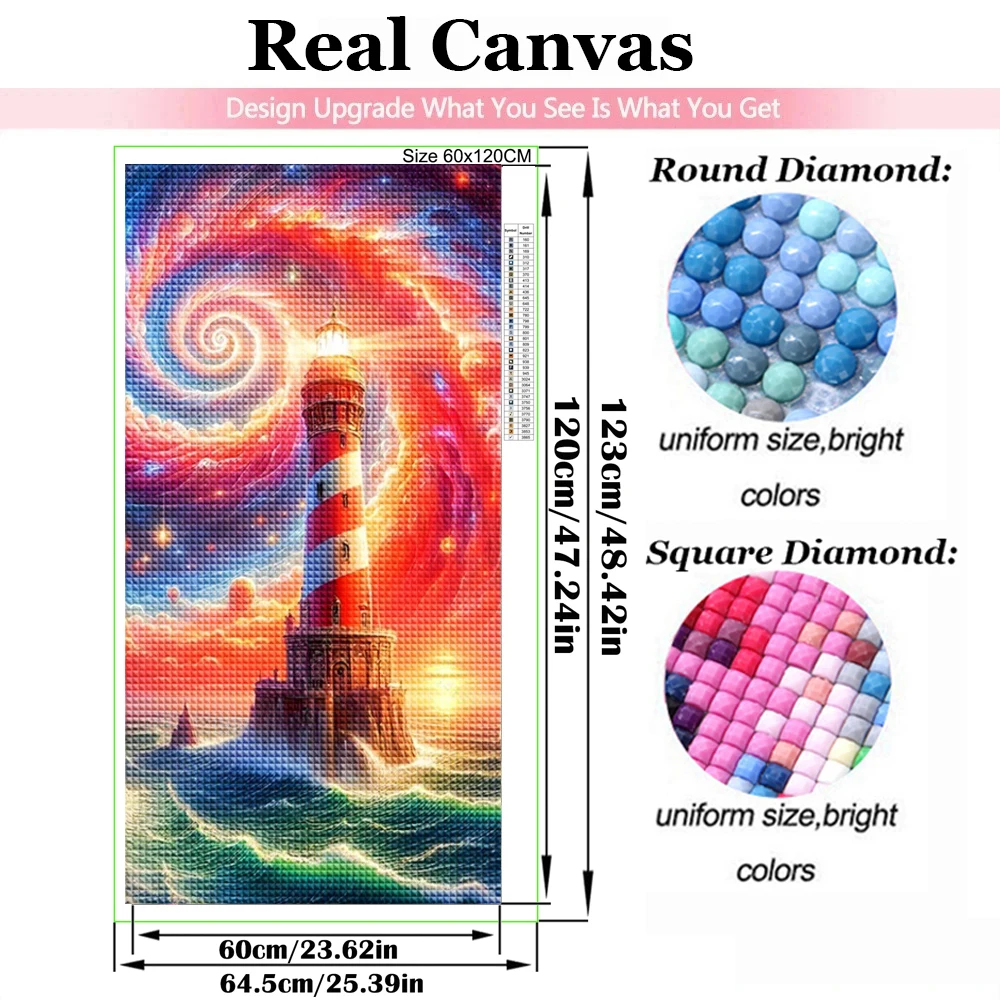 Fantasy Rainbow Lighthouse Large 5D Diy Diamond Painting Cross Stitch Kits Sea Huge Waves Diamond Mosaic Landscape Home Decor