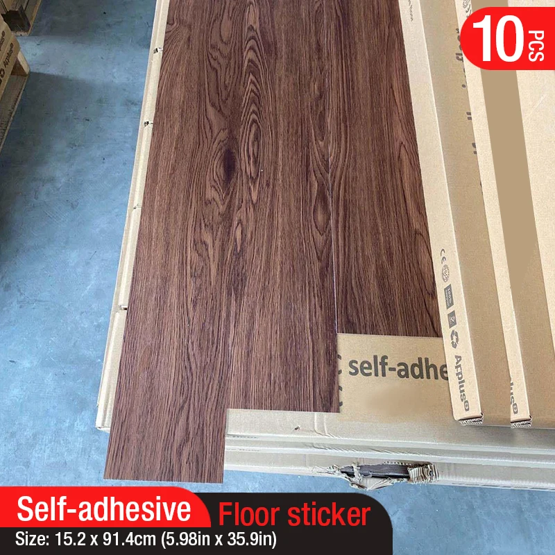 10pc Self-adhesive Wood Grain Floor Wall Sticker Modern Style PVC Living Room Toilet Kitchen Home Floor Decor Waterproof Sticker