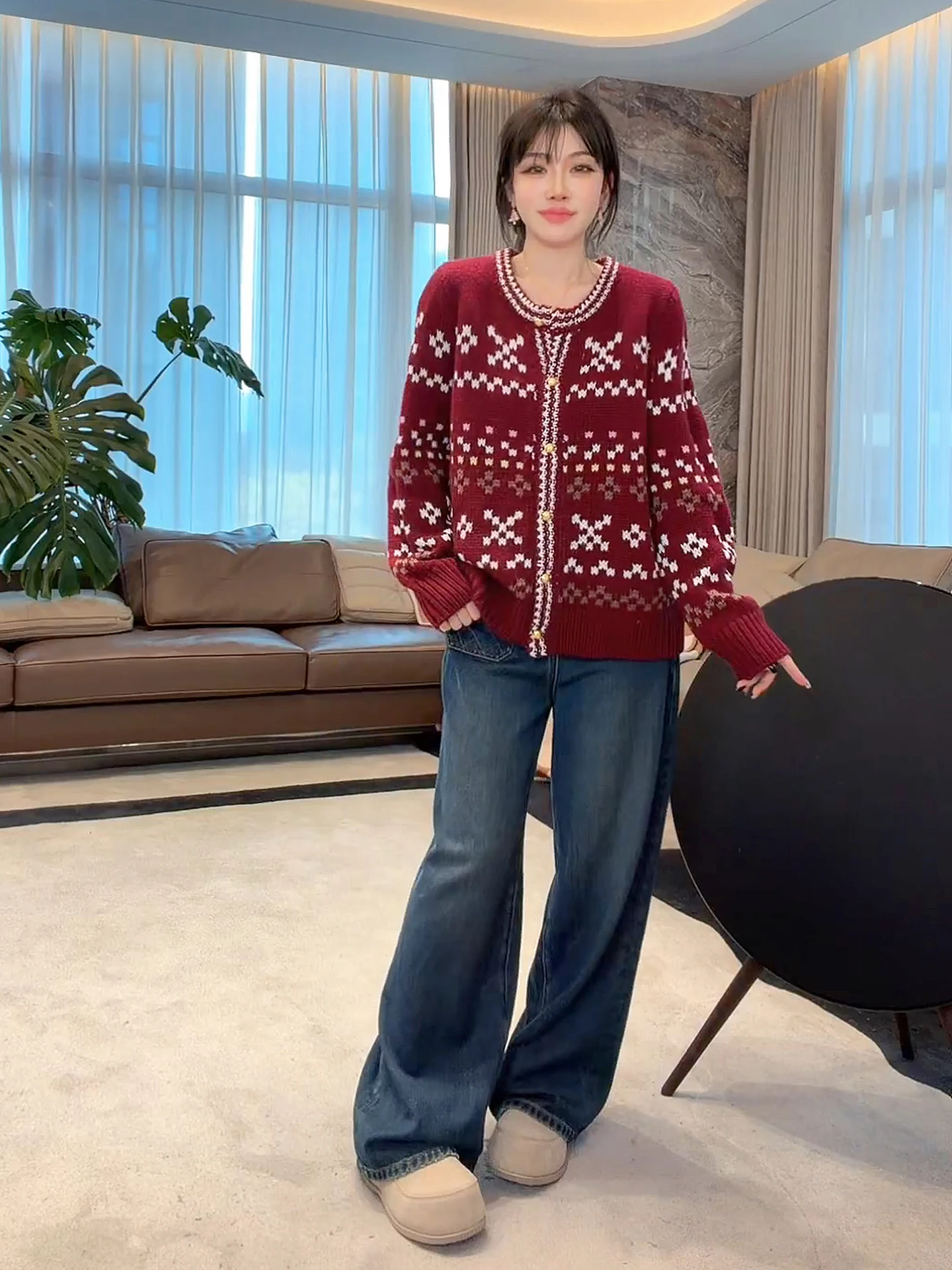 

Ультратонкий свитер из мериносовой шерсти высокой плотности New Year ME【Le Gilet】Повседневный свободный крой, женский, теплый, с длинными рукавами, круглым вырезом