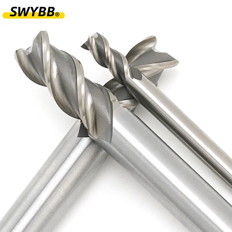 SWYBB 3 flauti HSS fresa acciaio ad alta velocità 3T fresa piatta alluminio acciaio dolce utensile CNC 1.5mm ~ 28mm diametro