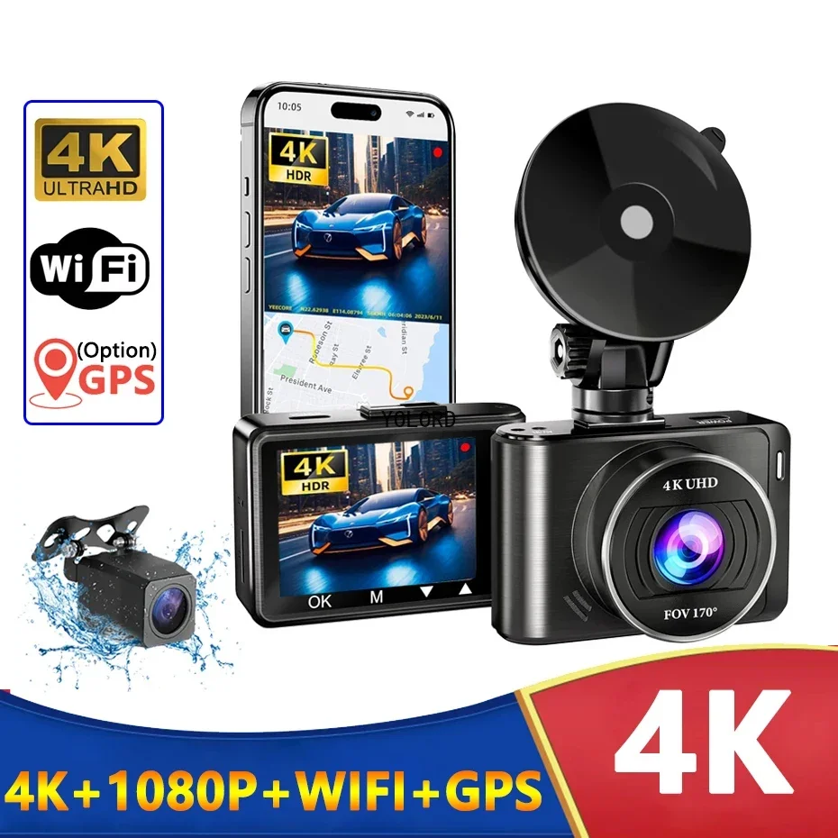 2160P Dash Cam Dual Lens Ultra HD Real 4K Car DVR Camera WIFI GPS Rear View Night Vision WDR Video Recorder Vehicle Black Box