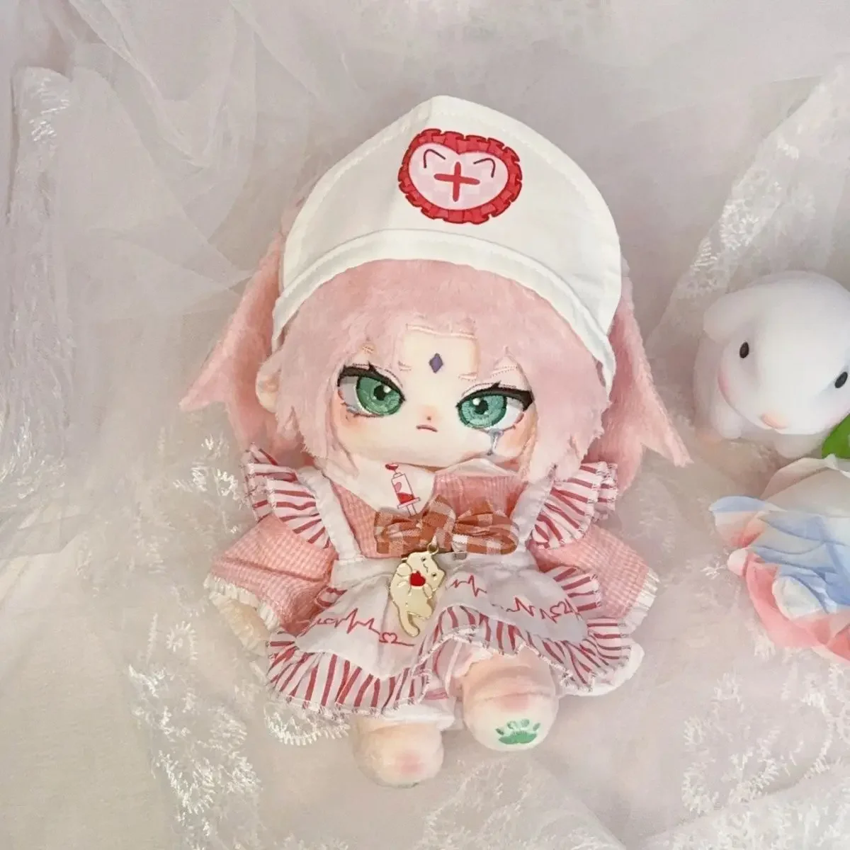 Anime Kawaii Pink Hiar Girl Cosplay Plush Stuffed Doll Body Cartoon Dress Up Plushie Toy Figures Xmas Gift 20cm