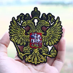 9.6cmX8.9cm Russian national emblem double-headed bird yellow thread embroidery clothing armband badge DIY clothes Iron On Patch