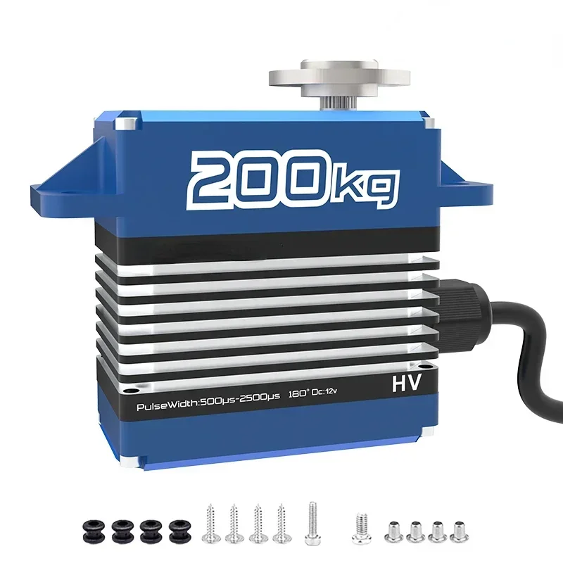 Servo senza spazzole da 200 kg 12 V-16,8 V ad alta tensione CNC guscio in alluminio ingranaggio metallico impermeabile per robot 1/5 servomotore drone per auto barca