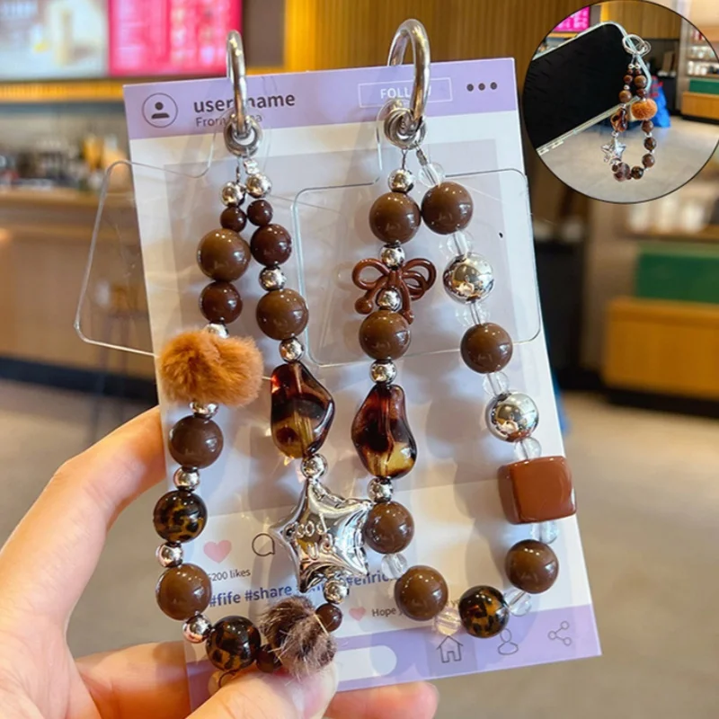 

New Beaded Camera Wrist Strap Cute Digital Camera Charm Lanyard Phone Charms Strap Beaded Camera Chain for Phone Bag Keychain