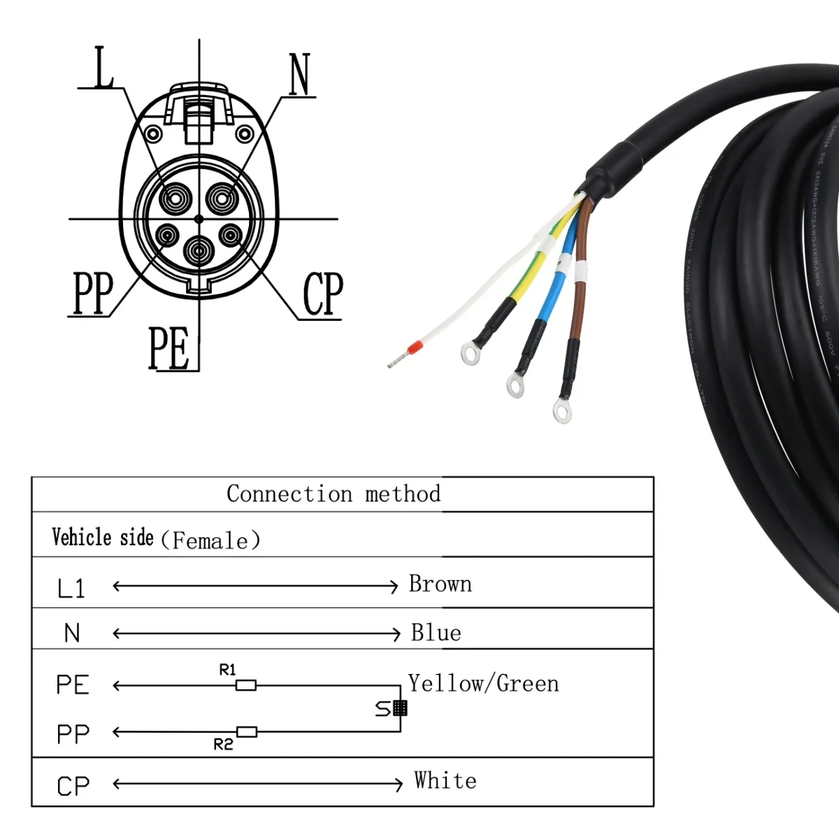 EVcharger4U 1Phase 16A 32A 40A 48A Type 1 EV Charging Cable SAE J1772 Female To Open Wire For Electric Vehicle Charger Station