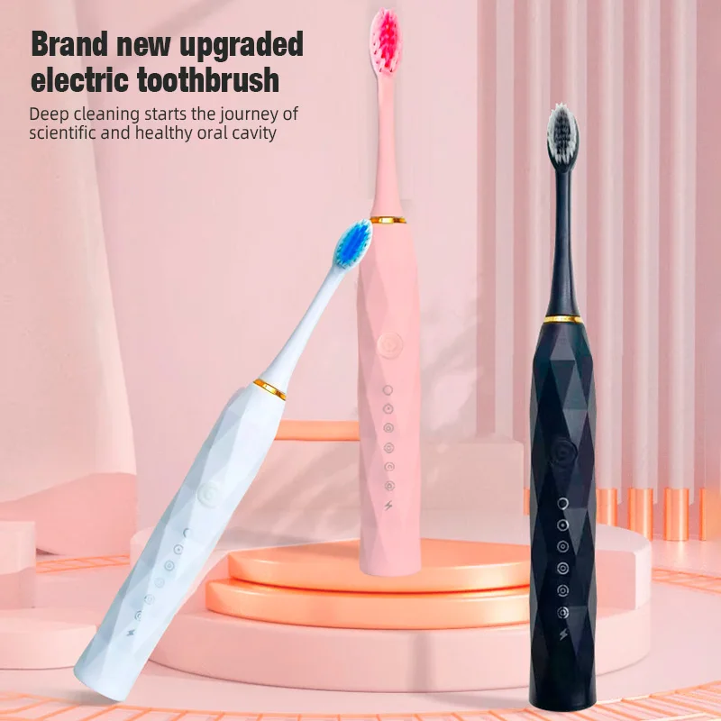 فرشاة الأسنان الكهربائية بالموجات فوق الصوتية ستة وضع السرعة المنزل لينة الشعر USB شحن مقاوم للماء الكبار منظف الأسنان مجموعة زوجين التلقائي