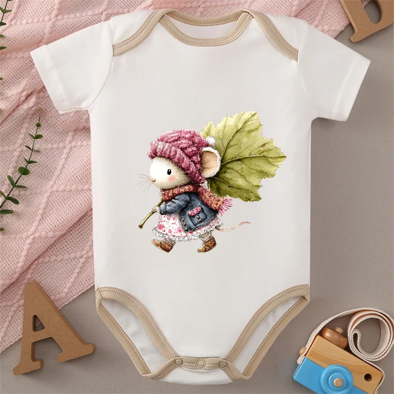 100% Cotton Onesie Cute Little Mouse Likes Autumn Print Bodysuit Comfortable Cloth for Baby Jumpsuit for 0 To 12 Months Newborn