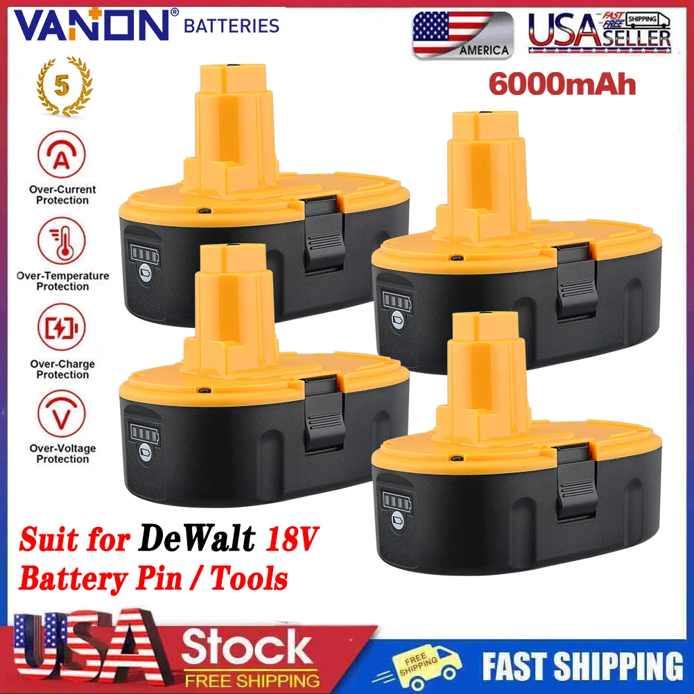 

VANON 1/2/4 шт. DC9096 6,0 Ач литий-ионный сменный штифт для аккумулятора Dewalt 18 В, совместимый с инструментами DEWALT DC9099 DE9096 DW9096 и 18 В