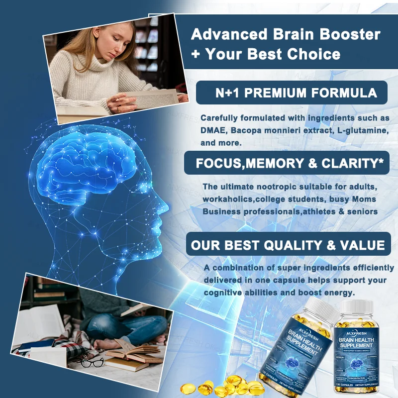 Nootropics Capsules for Brain Fight Aging Relieve Brain Fatigue Memory Learning Ability Improve Concentration Mental Agility