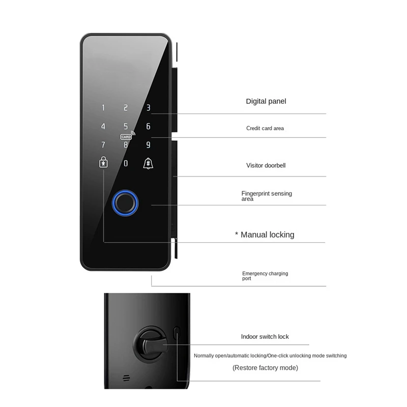 Waterproof Tuya Wifi Smart Door Lock Fingerprint Electronic Rim Lock For Glass Door