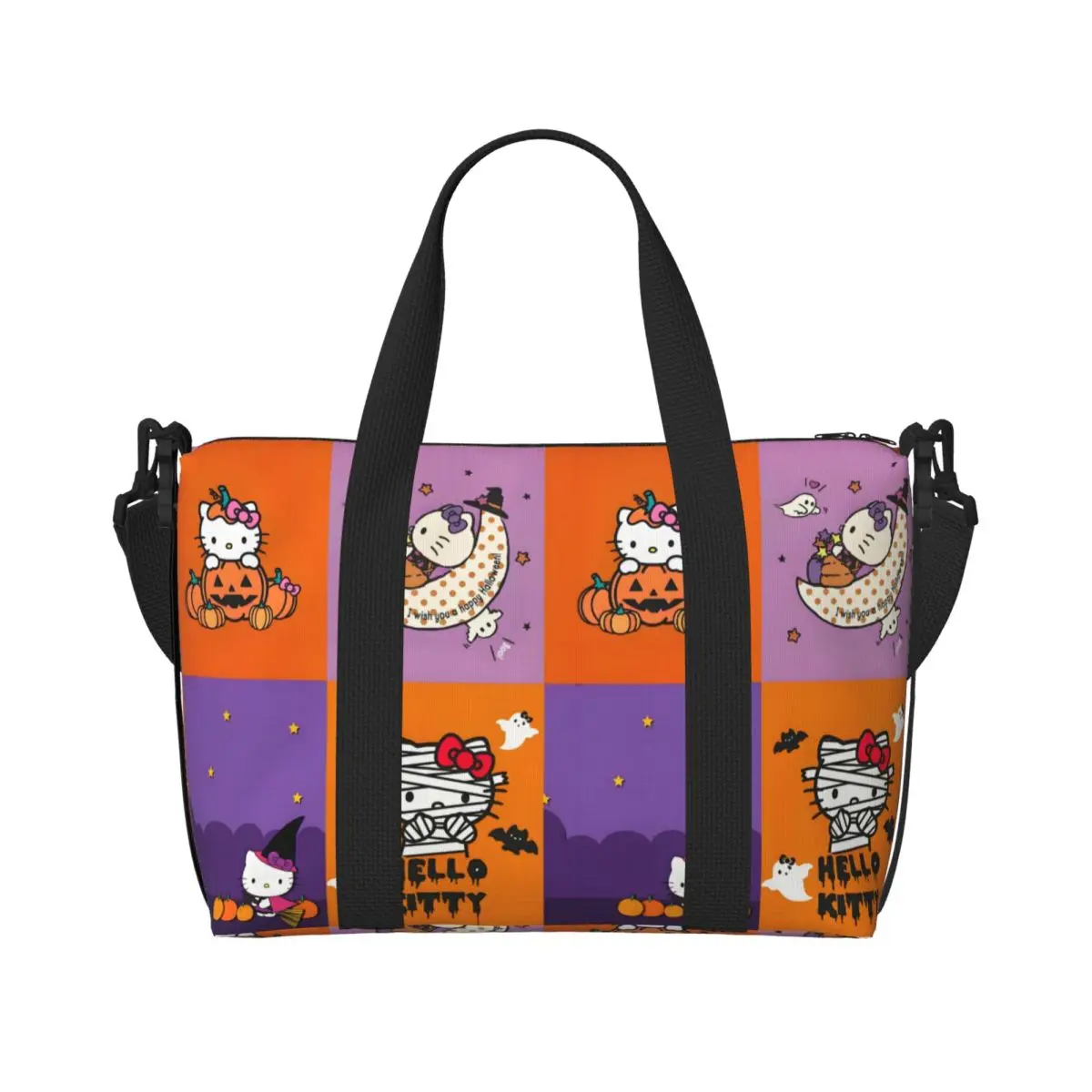 

Custom Anime Kitty Cat Cartoon Collage Beach Tote Bag for Women Extra Large Gym Carry On Travel Shopping Bags