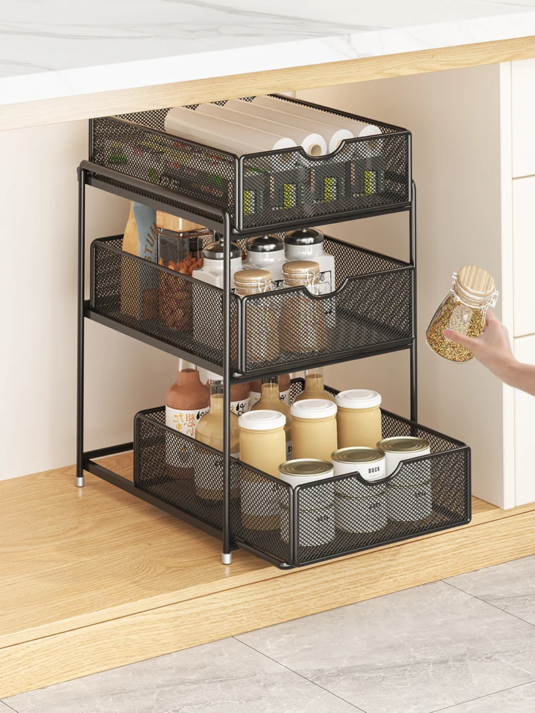 

Kitchen Pull out elf Storage Ra Double Layer Sink Super Deep Der Basket under Cabinet Organizer Modern Simple Sle Metal