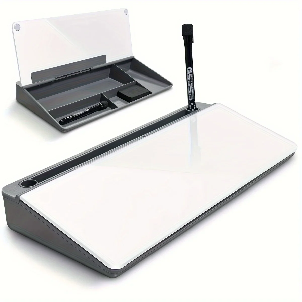 2-in-1 Sleek Compact Glass Desk Whiteboard with Built-in Storage Modern Tempered Desktop Organizer Keyboard Holder Efficient