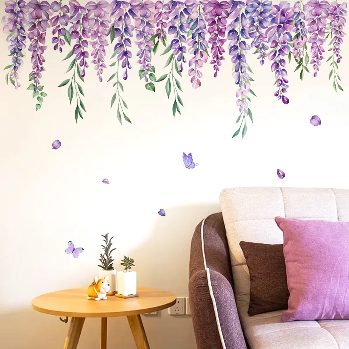 Purple Flowers Plant Wall Sticker for Living Room Bedroom Background Wall Decor Pastoral Wall Decals Girls Room Daughter Room