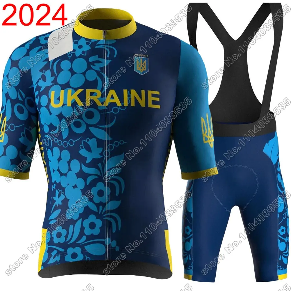 2024 Ukraine Cycling Jersey Set  National Team Blue Short Clothing Road Bike Shirts Suit Bicycle Bib Shorts MTB Wear Maillot