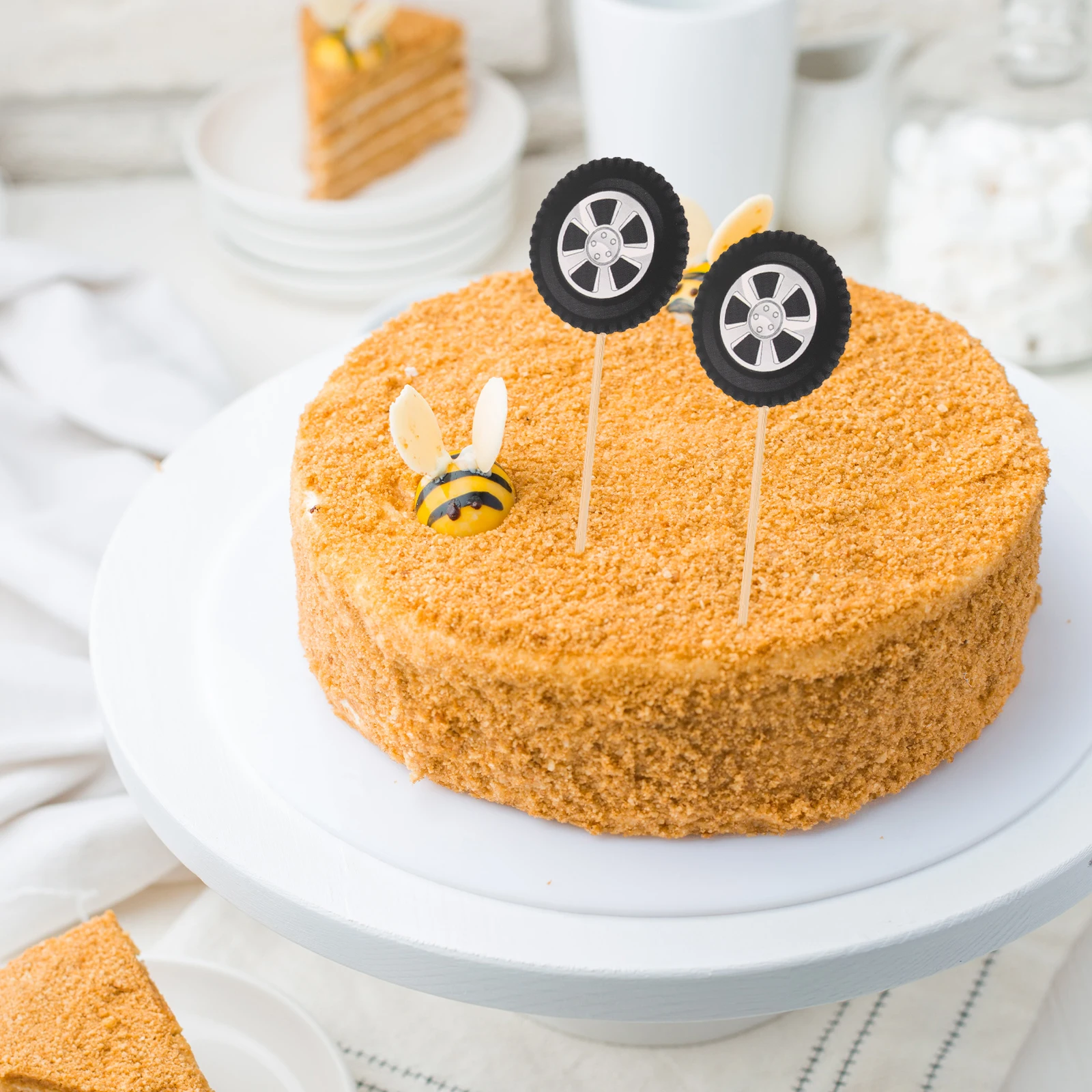 

20pcs Toppers Racing Wheel Tyre Dessert Inserts Racing Car Party Favors Birthday Decoration Supplies Vehicle Cupcake Topper Race