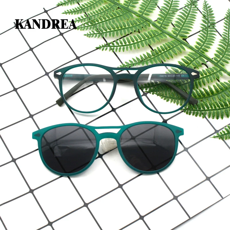 KANDREA 2 IN 1 Retro Round Polarized Sunglasses Women Men Fashion Magnetic Eyeglasses Clip On Optical Myopia Eyewear C8015