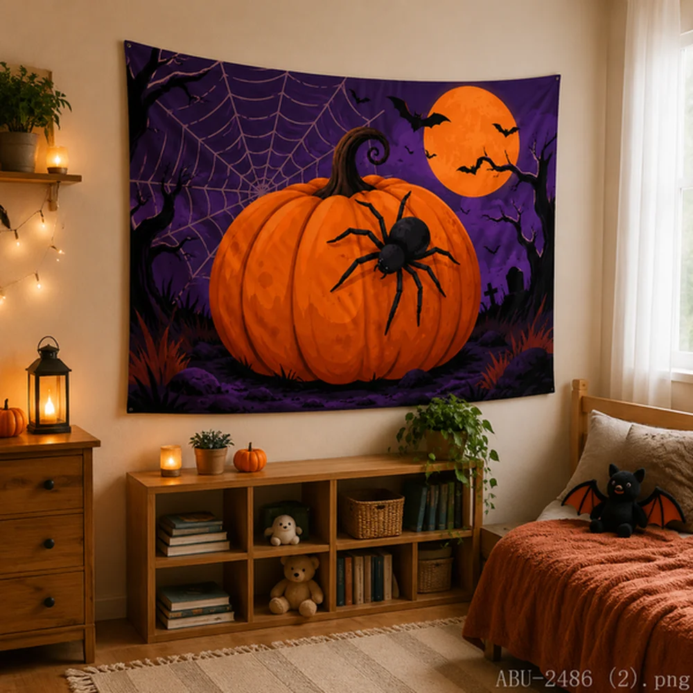VIKAMA Dark Aesthetic Tapestry – Web Design, Bat Silhouettes, Stars, Altar Decor, Witchy Room