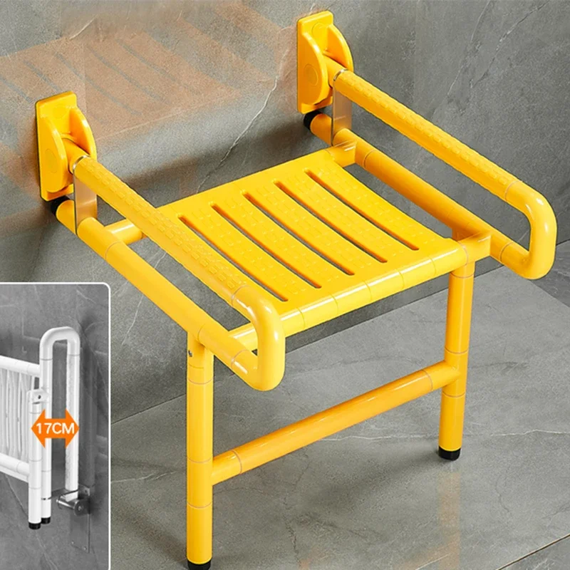 Wall Mounted Folding Bath Seat Safety Handrail for Elderly Adjustable Height Anti Slip Shower Stool Space Saving Bathroom Aid