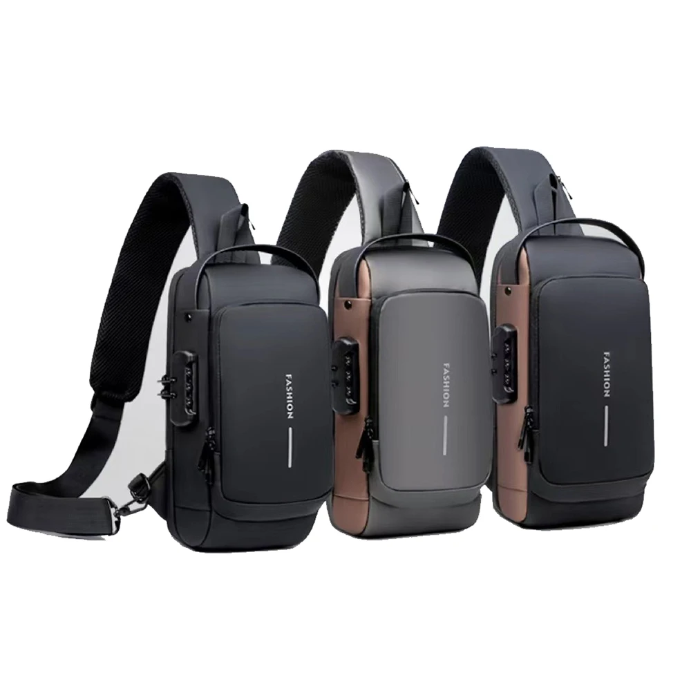 Men's Multifunction Anti-theft USB Shoulder Bag Password Lock Chest Bag Travel Sling Chest Bags Pack Messenger Pack for Male