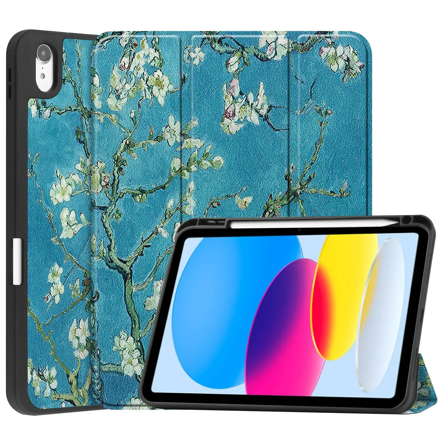 Case for iPad A16 11 2025 iPad 10th 10.9'' with Pen Holder-[Tri-fold Stand +  Auto Wake/Sleep],Colorful Premium PU Leather Case