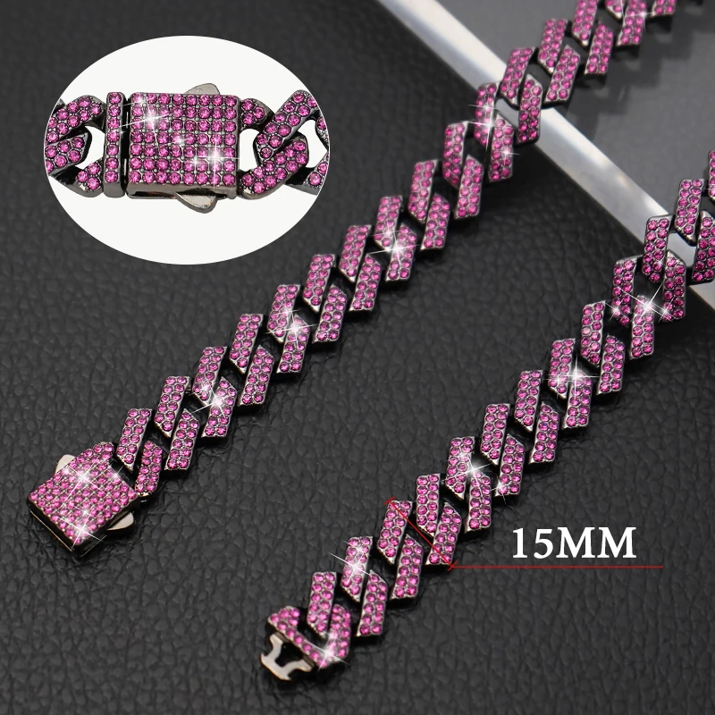 15MM Rhombus-shaped Diamond Cuban Collar Pet Cuban Collar Walking Metal Chain Collar Accessories for Dogs Cats Chain