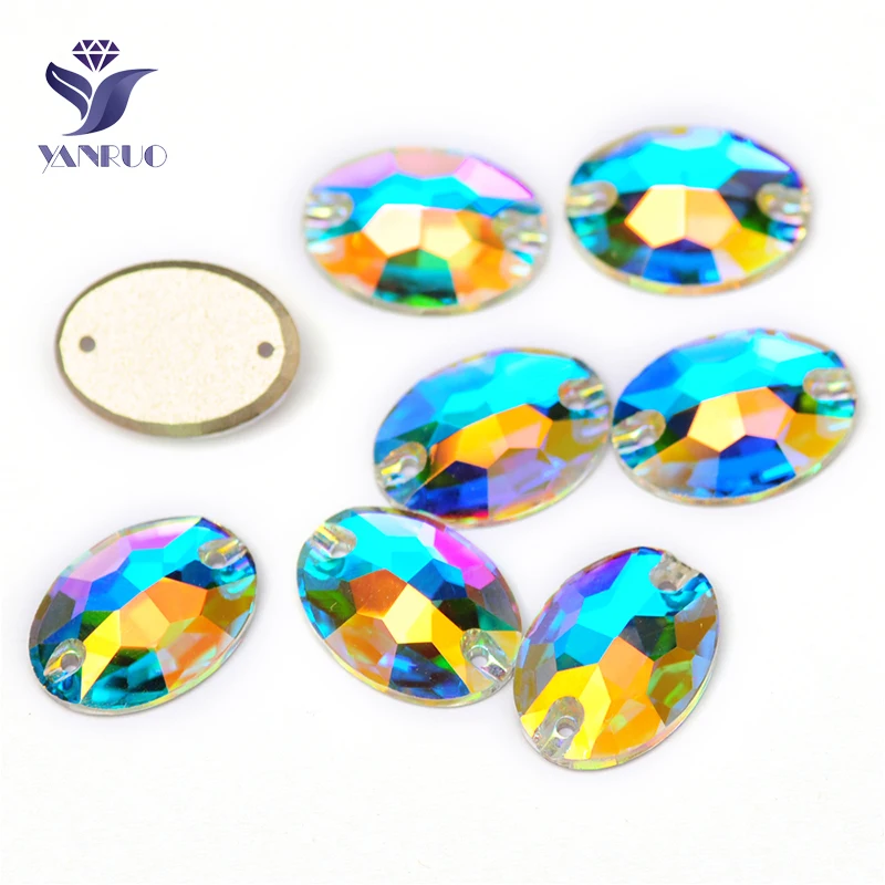 YANRUO 3210 All Sizes AB Oval Crystal Flatback Sew On Rhinestone Strass Stones For Garment Decoration