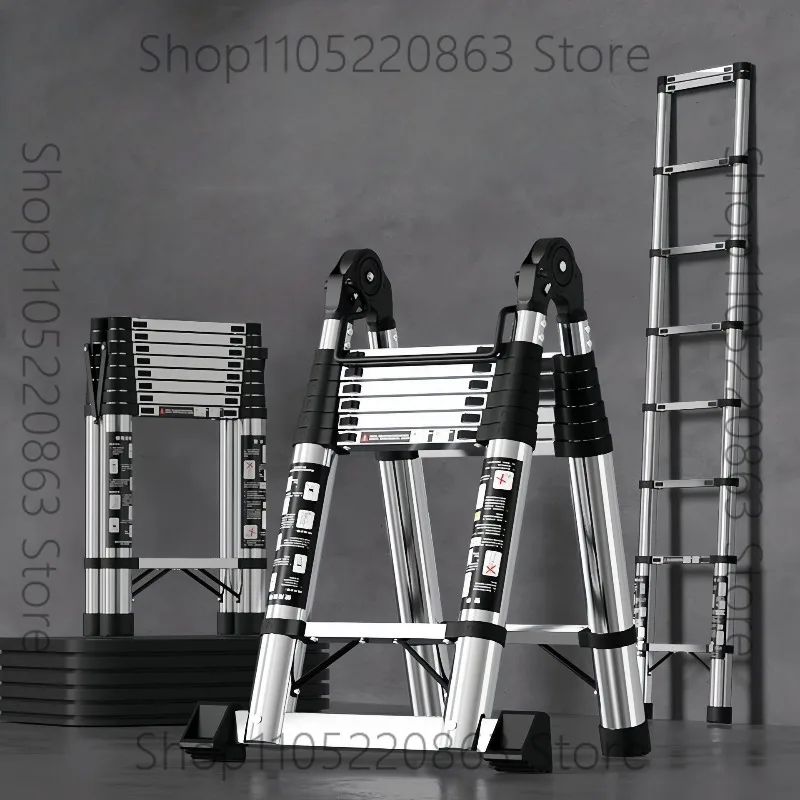 

Stainless steel telescopic ladder, foldable and portable, with anti slip foot safety lock, used for home/commercial/warehouse