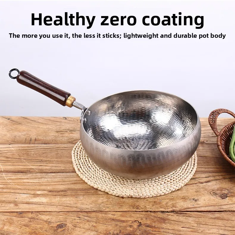 Zhangqiu handmade pure titanium belly pan, household stir-fry omelette non-stick pan, uncoated, durable and practical belly pan