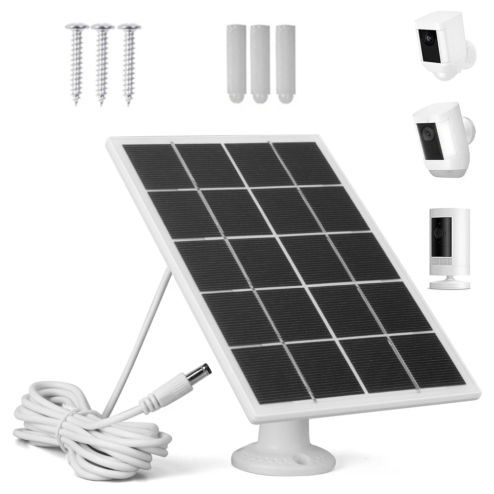10W Solar Panel Charger Waterproof Camera Solar Panel with 9.8ft DC5.5mm Charging Cable for Ring Stick Up Cam and Spotlight Cam