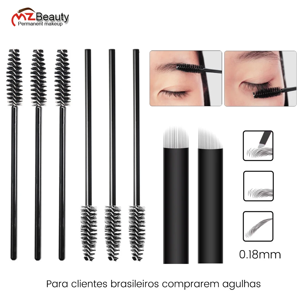 Disposable Eyelash Brush Kit with 0.18mm Microblading Needles Micro Tebori Blades Tattoo Eyebrow Makeup Applicators Supplies