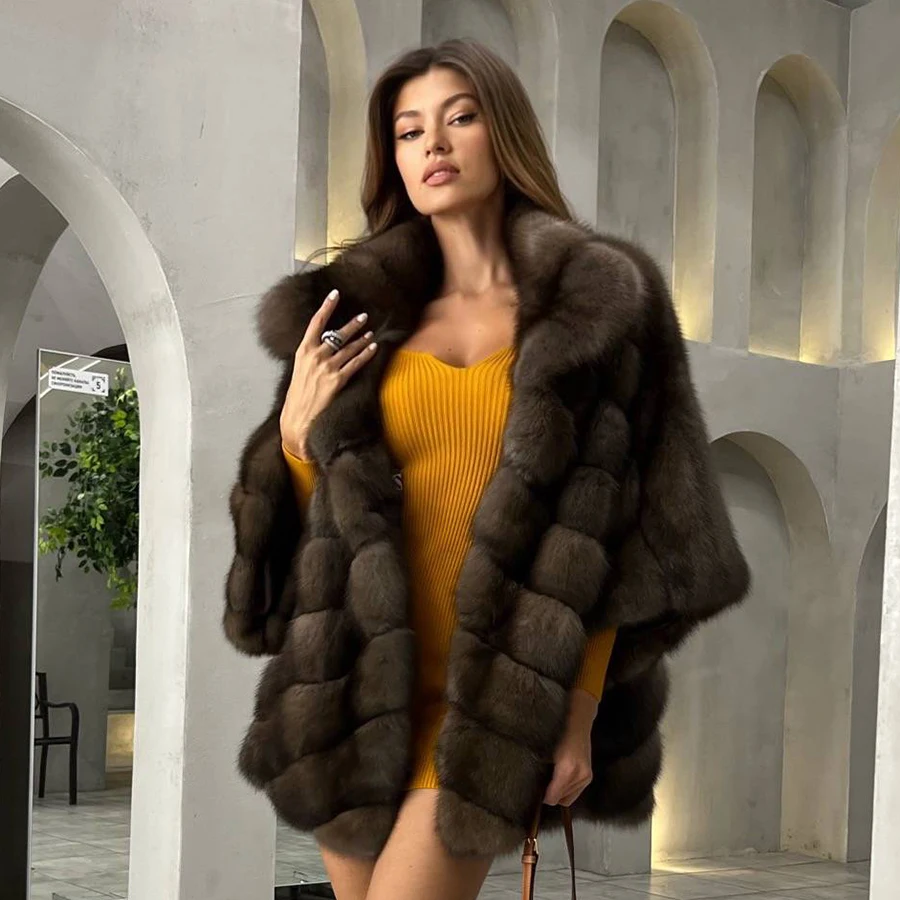 

Winter Real Fox Fur Coat For Women Natural Fox Fur Jackets Mid-Length High Quality Fox Coat Women Luxury 2023